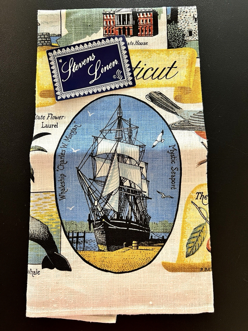 NEW USA Stevens Linen CONNECTICUT Linen Tea Towel or Wall Hanging NWT